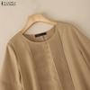 ZANZEA Women Casual Round Neck Solid Color Loose 3/4 Sleeve Blouse