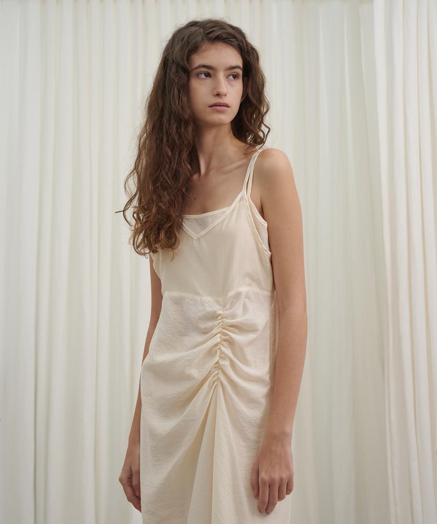 Marot Sheer Stripe Slip Dress_Cream