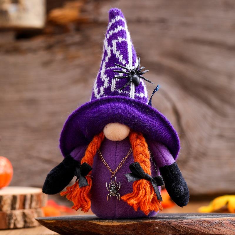 New Halloween Broomstick Hat with Top Hat Dwarf Gnome Doll Ornaments Cute Cartoon Dwarf Elf Halloween Home Decoration