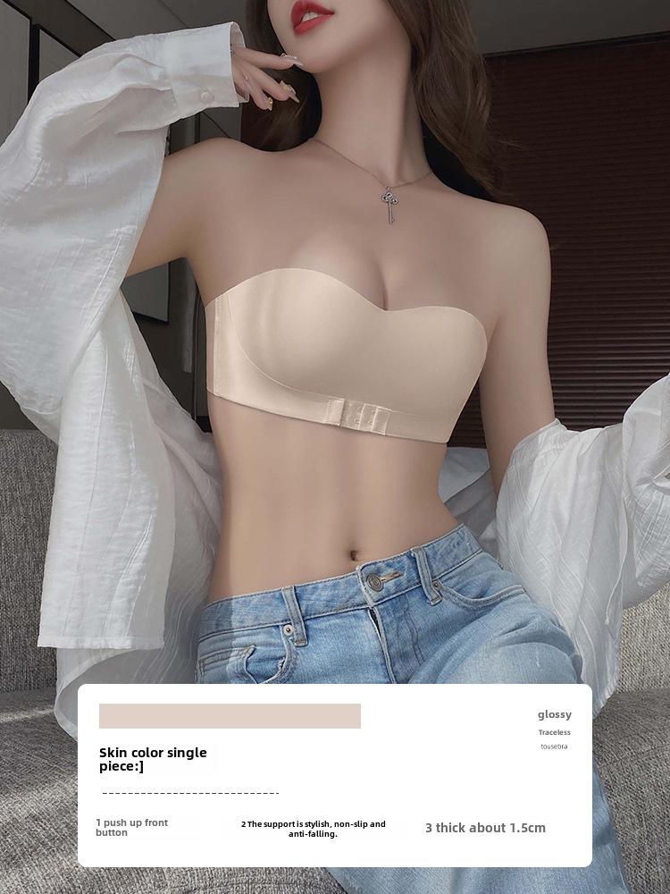 Genuine Strapless Gathered Bra for Women - Non-Slip, Small To Large Chest, Anti-Exposure, Invisible for Wedding Dresses, Beautiful Back Design