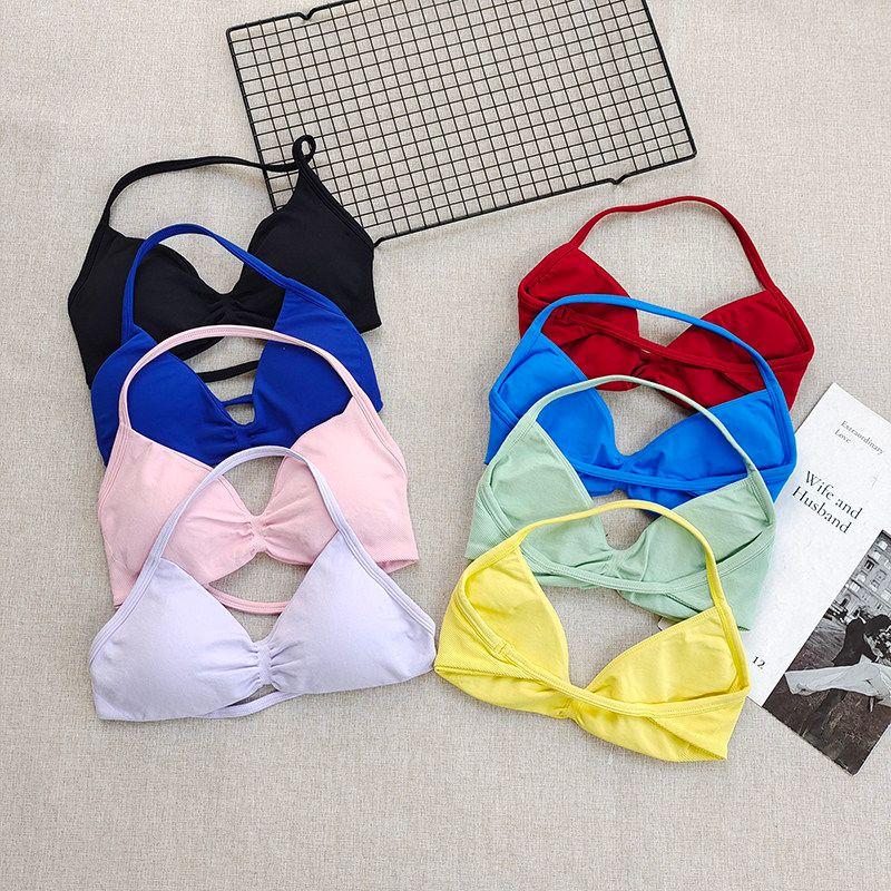and American Hanging Neck Thin Drawstring DFY Sports Underwear Beauty Back Women Can Be Worn outside Comfortable Large Backless Breathable Fitness Bra