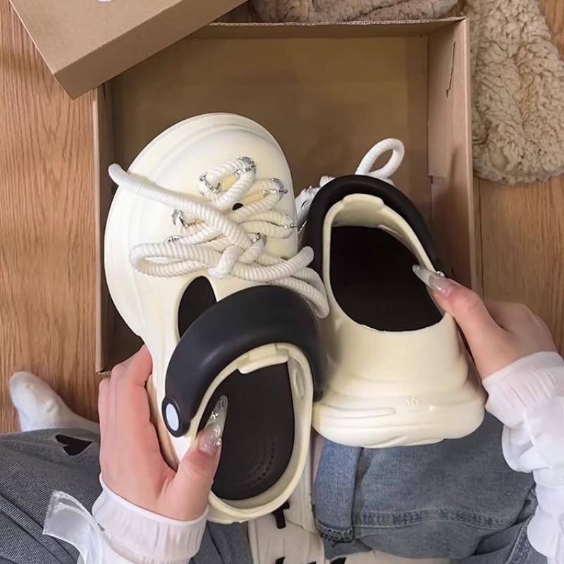 Fashion Women Platform Sandals DIY Laceup Fashion Clogs Thick Sole Summer Garden Shoes Ladies Home Street Slippers Beach Wedges Slides