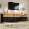 TV Cabinet with 2 Doors, 3 Drawers, 168 Cm Long, for TVs Up To 65 Inches, for Living Room, Dining Room, Bedroom, Wood Color + Black, Wave Pattern
