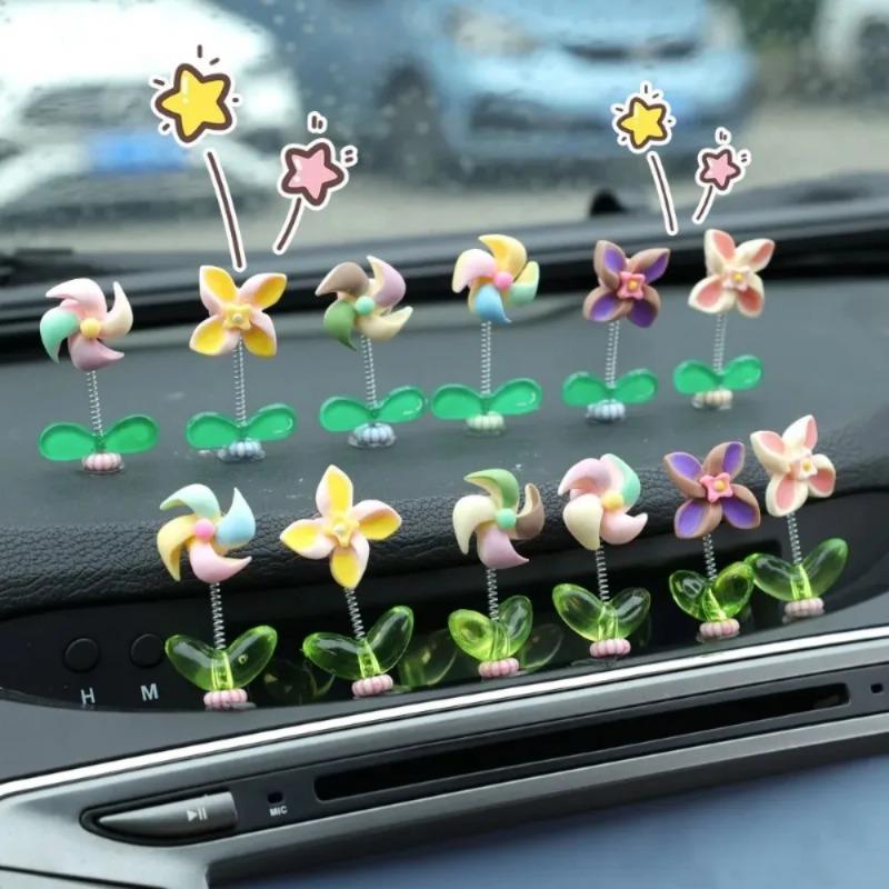 Rotatable Windmill Car Ornament Auto Center Console Display Screen Shaking Head Ornament Car Interior Decoration Accessories
