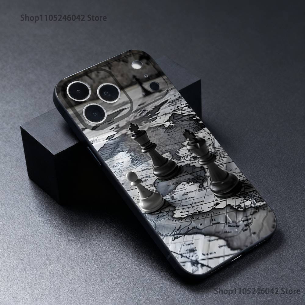 

Board Art Chess Phone Case For iPhone 17,16,15,14,13,12,11,Pro,Max,Plus Black Soft Cover iPhone16promax