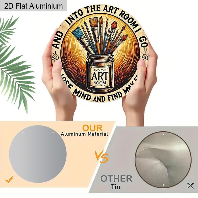 2D Flat 1pc Vintage Style Art Room Aluminum Decoration Plaque, 'And Into The Art Room I Go' Lettering Sign, Studio Decor, Classroom Decor, Home