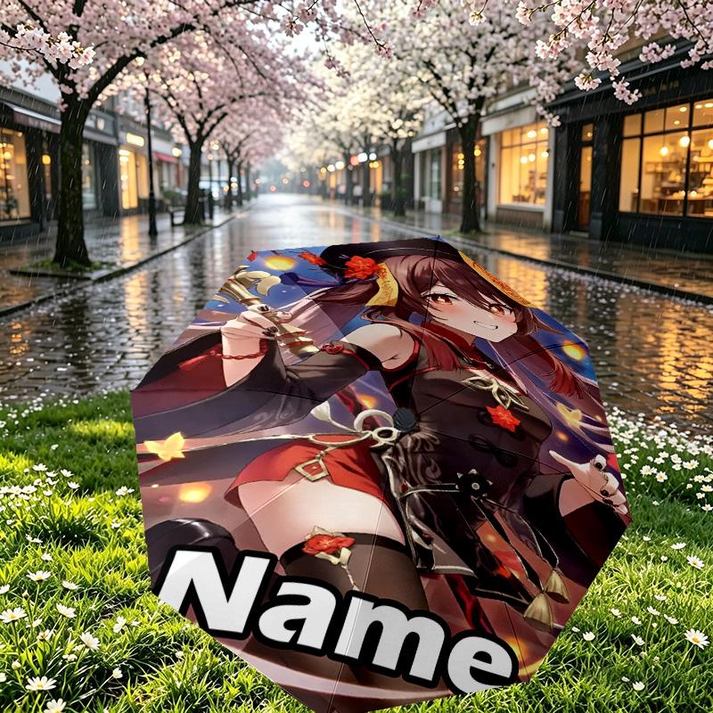Custom Name Personalized Genshin Impact Print Umbrella, Auto Open Close, 8‑Rib Sturdy Frame, Commute Camping Hiking Use, Birthday Gift