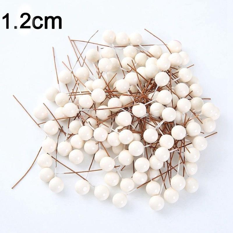 New 50PCS Mini Plastic Berry Artificial Flower Pearlescent Stamen DIY Wedding Christmas Cake Box Wreaths Festival Decoration