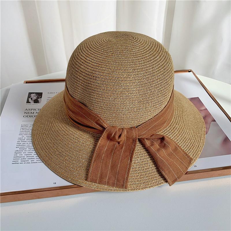 Vintage Big Eaves Hat Straw Hat Women Spring and Summer Bow Straw Bucket Hat Sunscreen Sunshade Beach Hat Sun Hat