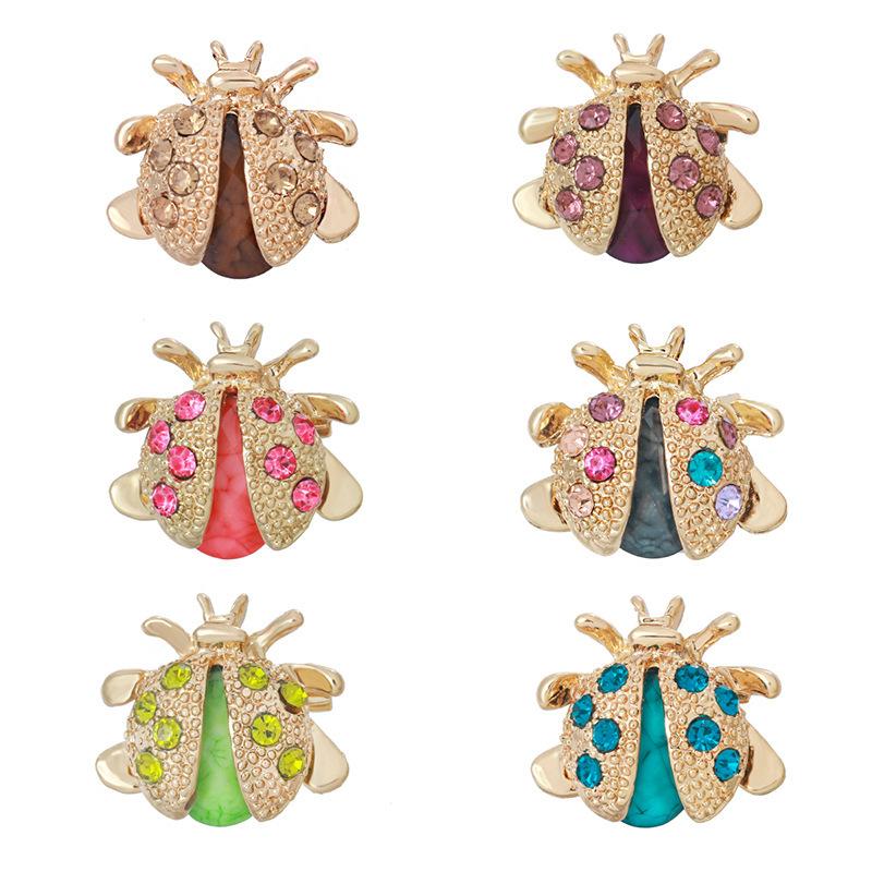 Fashion Personality Beetle Corsage Alloy Rhinestone Colorful Little Ladybug Brooch Clothing Accessories Women