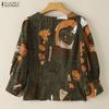 ZANZEA Women Square Collar Casual 3/4 Sleeve Loose Print Blouse