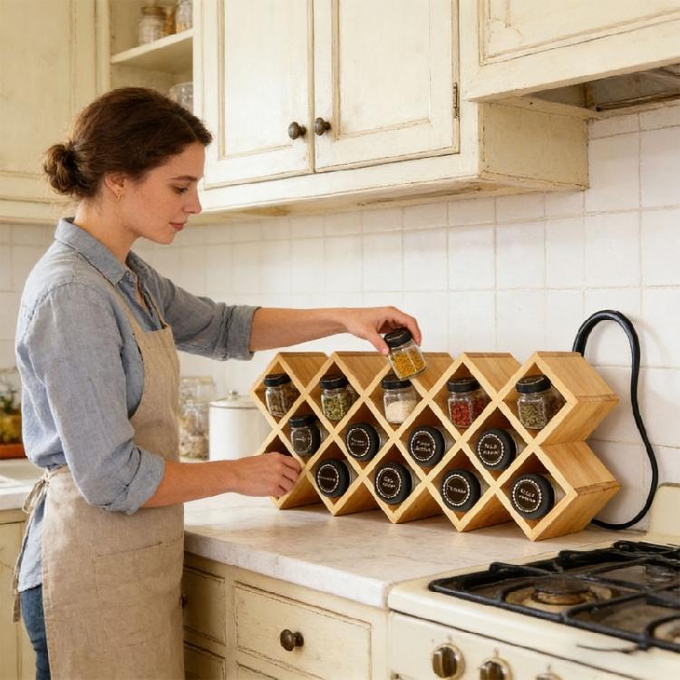 Supporto Organizer per Spezie da Banco Cucina o Cassetto Adatto a Varie Dimensioni di Bottiglie Portaspezie da Banco