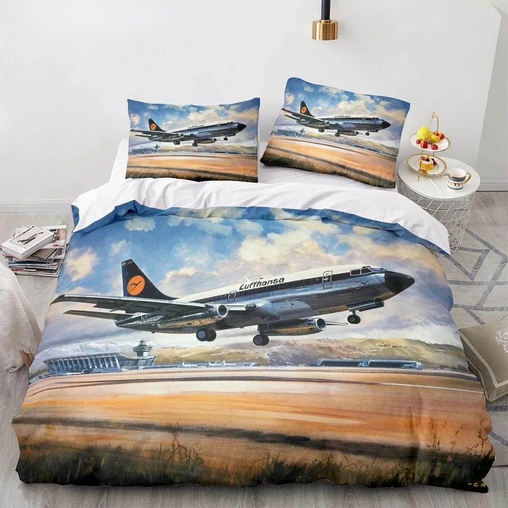 Airplane King Queen Full Duvet Cover Vintage Fighter Bedding Set For Kids Teens Adults Sky Clouds Grey 2/3pcs Soft Quilt Cover