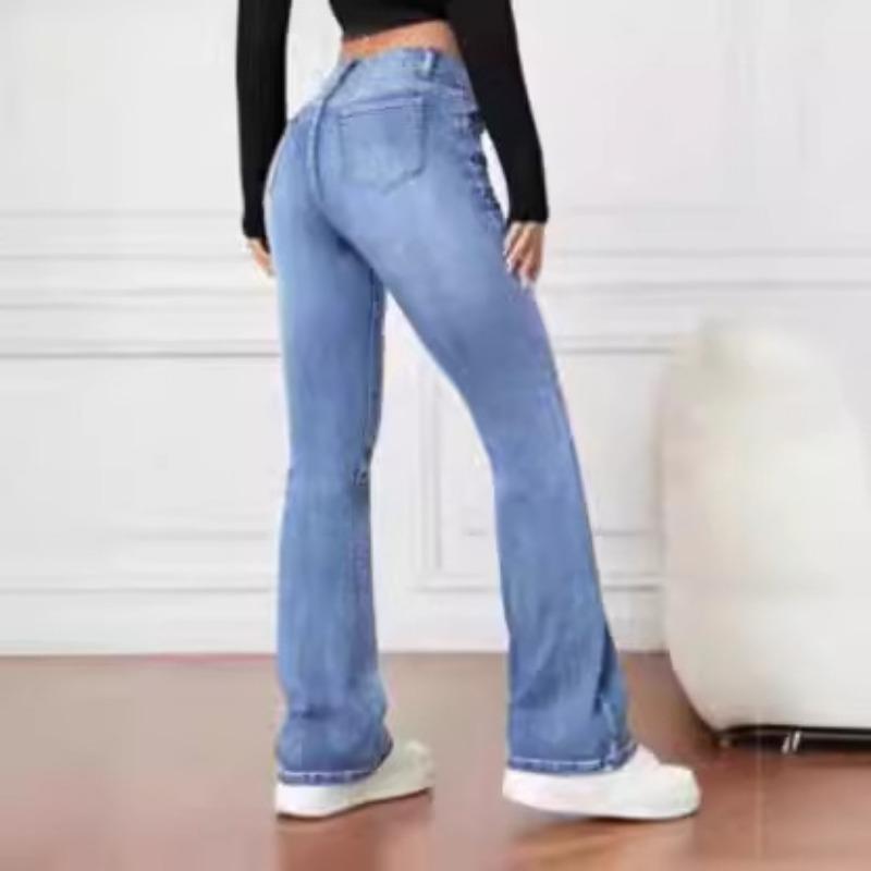 Dámské Vintage Džíny s Vysokým Pasem a Zvonovým Střihem Strečové Světlé Džínové Kalhoty Slim Fit Zvonové Kalhoty