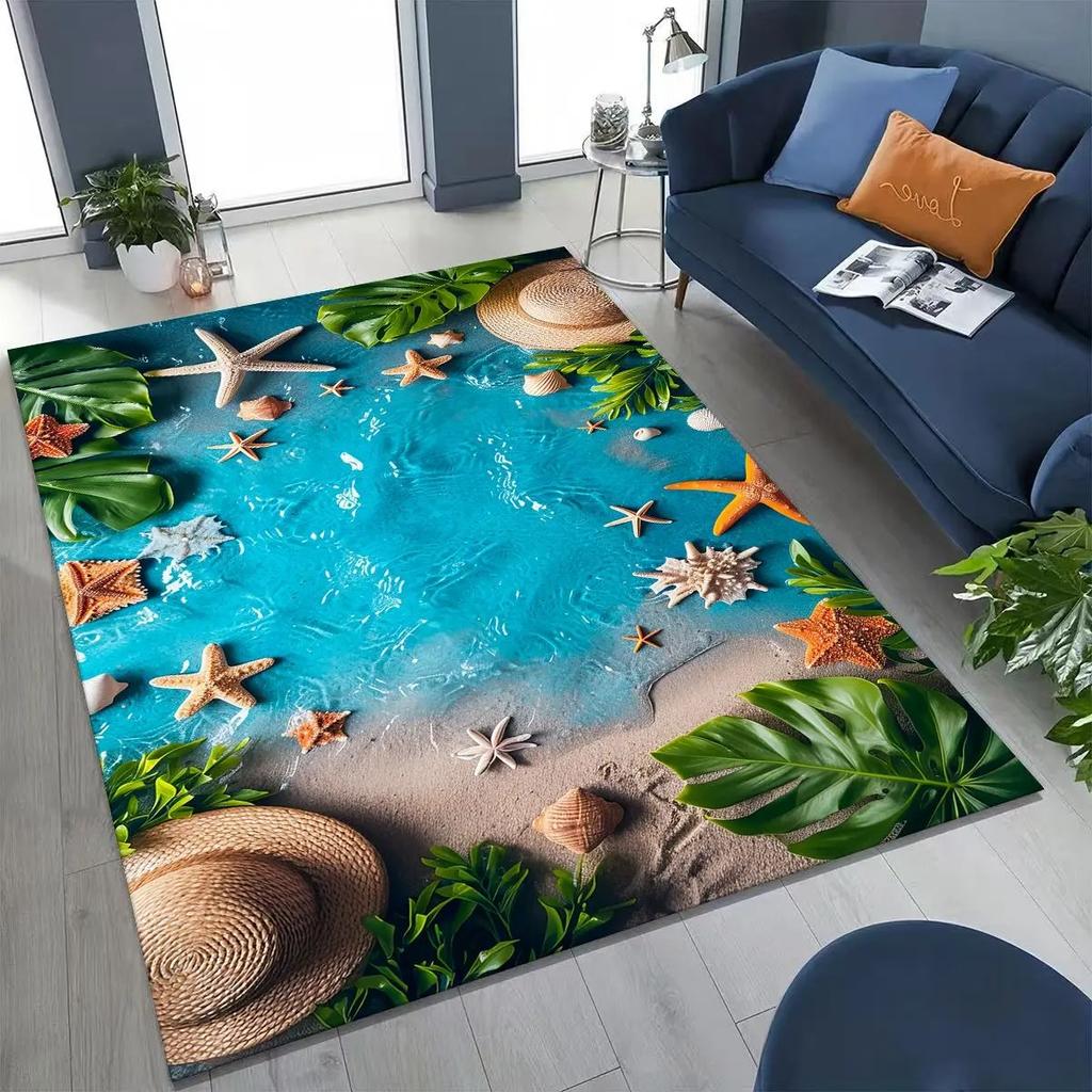 Strand Ozean Muschel Bedruckter Teppich Mehrere Größen Ozean-Themen Teppich Geeignet für Schlafzimmer Wohnzimmer Sofas Rutschfeste Bodenmatten
