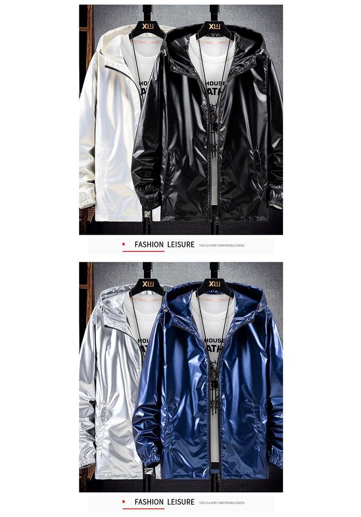 Men's Plus Size Shiny Silver Hooded Jacket - Handsome Spring/Autumn Fashion Coat
