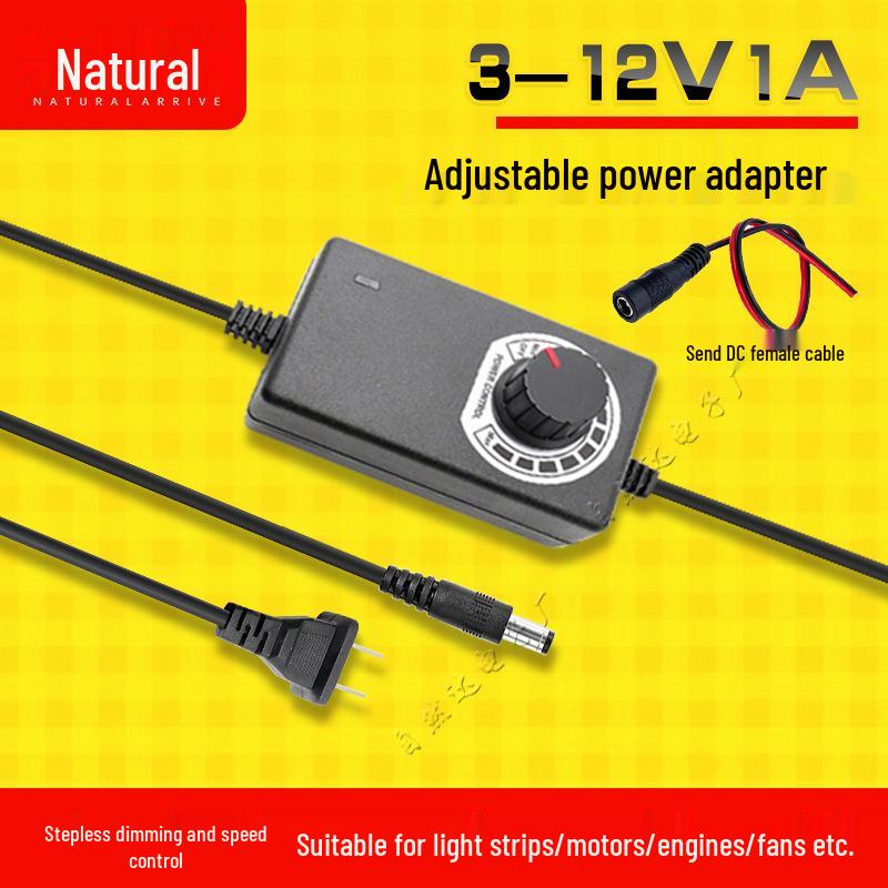 Adjustable 3-12V 2A/5A 60W Power Adapter with Stepless Dimming for Light Strips, Water Pumps, and Motor Control (24W)