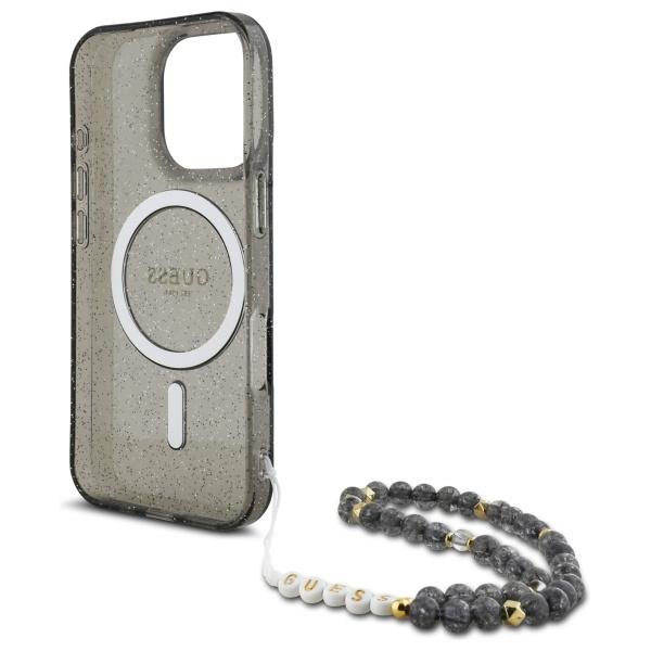 Guess Guhmp16Xhgcrelsk Iphone 16 Pro Max 6.9 Czarny/Black Hardcase Iml Glitter With Pearl Strap Magsafe