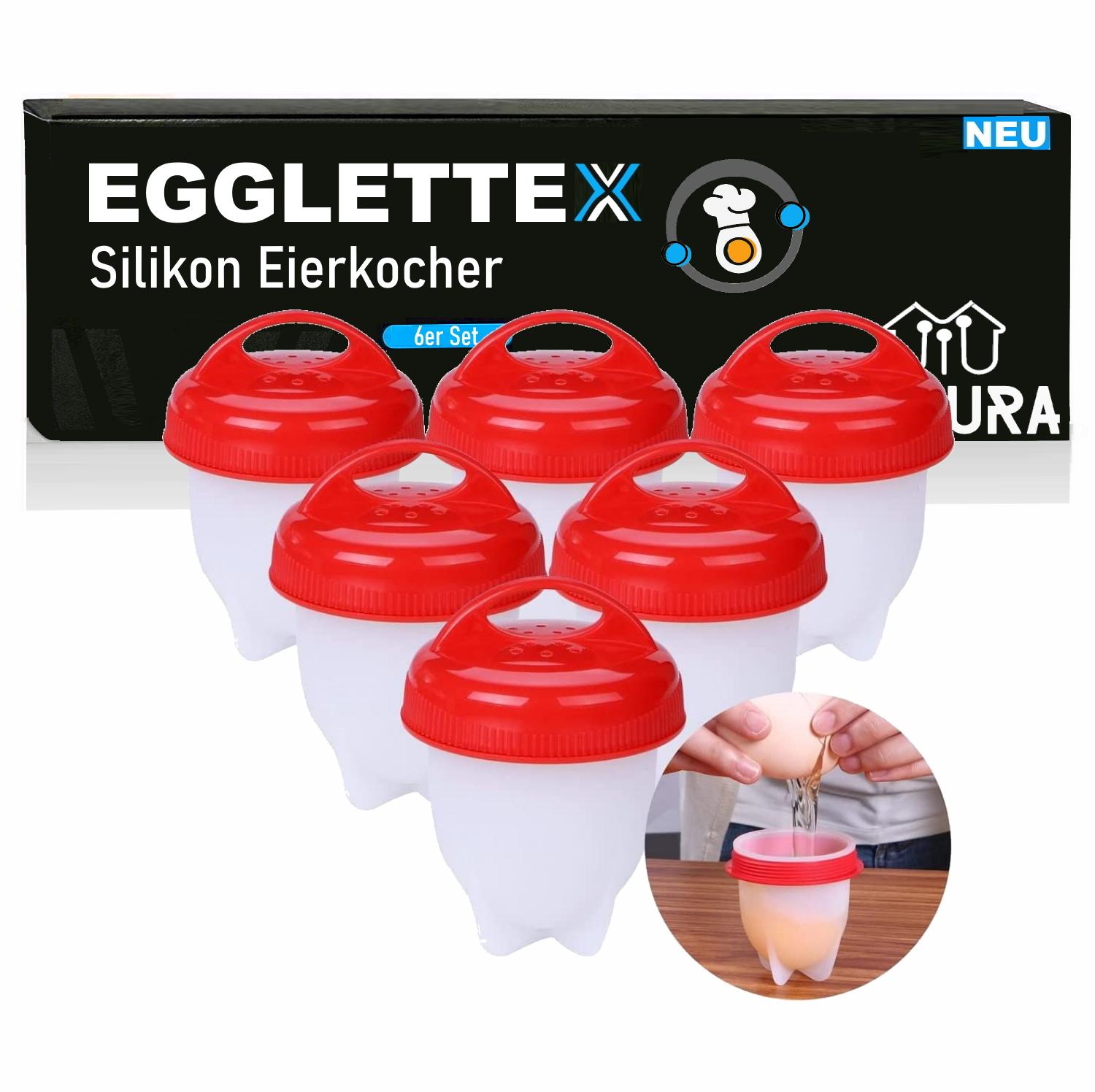

EGGLETTEX Яйцеварка без шкаралупи Підставки для яєць Силіконова форма для яєць Egglettes [Набір з 6 штук]