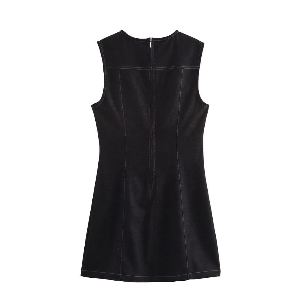 2025 Spring Women's Round Neck Sleeveless Denim-Effect Dress