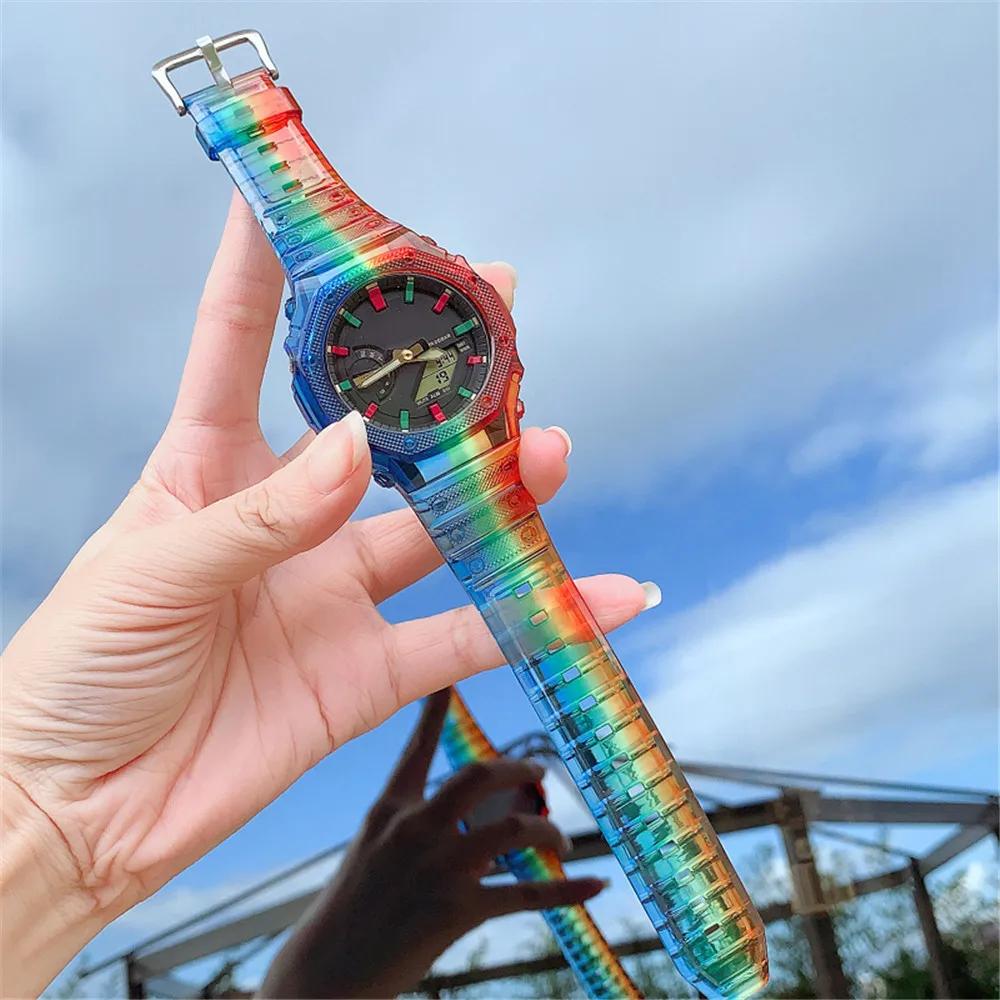 

Смоляной ремешок с корпусом для Casio G-Shock GA-2100 Мужской Женский Замена ТПУ Резина Прозрачный Градиентный Ремешок Аксессуары для Часов GA-2100