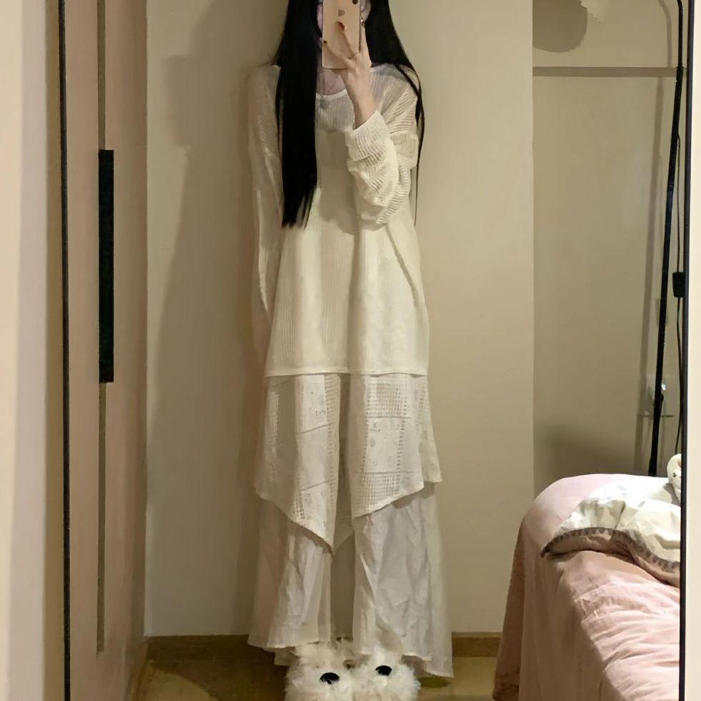 Korean Style Knit Cardigan Strappy Loose Long Skirt Set M ремня