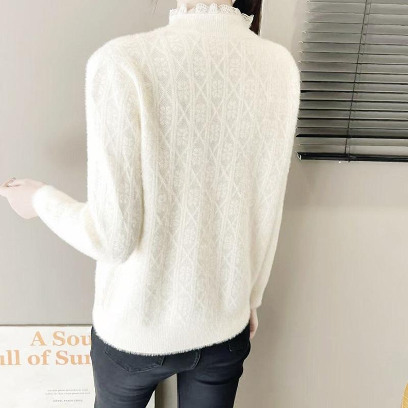 Top for Women Autumn Winter Large Size Loose Long Sleeve Knit Half-high Neck Pullover Sweaters Top