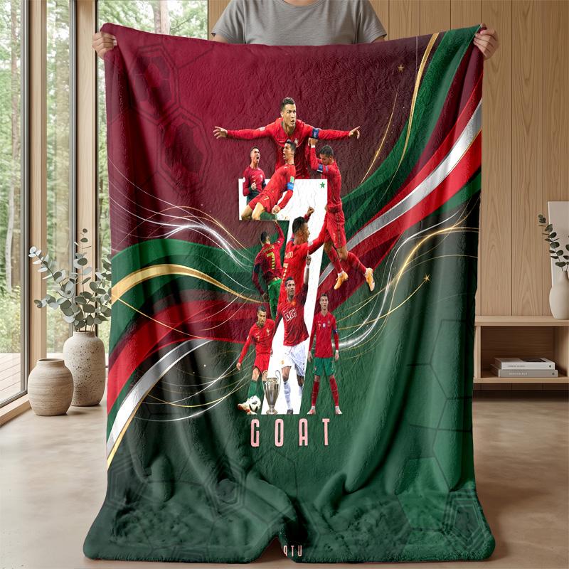 Portugal Football Printed Flannel Blanket Skin Friendly Warm Decorative Throw for Indoor Couch Bed Daily Use