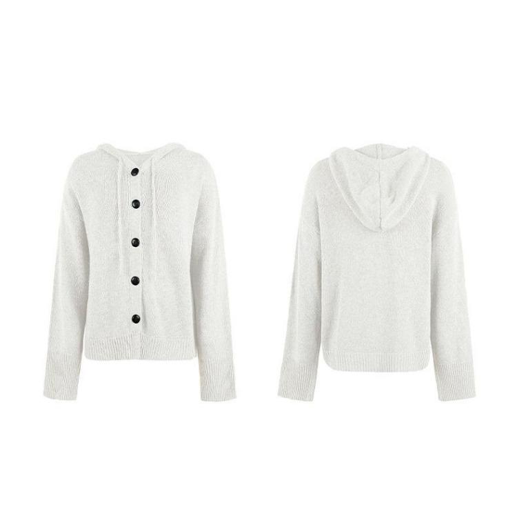 Vintage Jesień Zima Jednolity Kolor Dekolt V Dzianina Kardigan Luźny Długi Rękaw Sweter Top