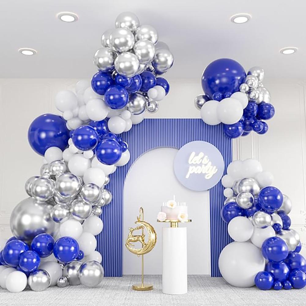 Royal Blue Ballon Kit White Silver Latex Balloons Garland Arch Baby Shower Wedding Anniversary Baby Shower Graduation Decoration