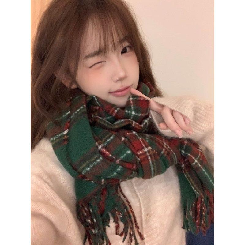 New Soft Imitation Cashmere Tassel Plaid Scarf Winter Female Couple Shawl Red Cold Proof Versatile Thickened Scarf