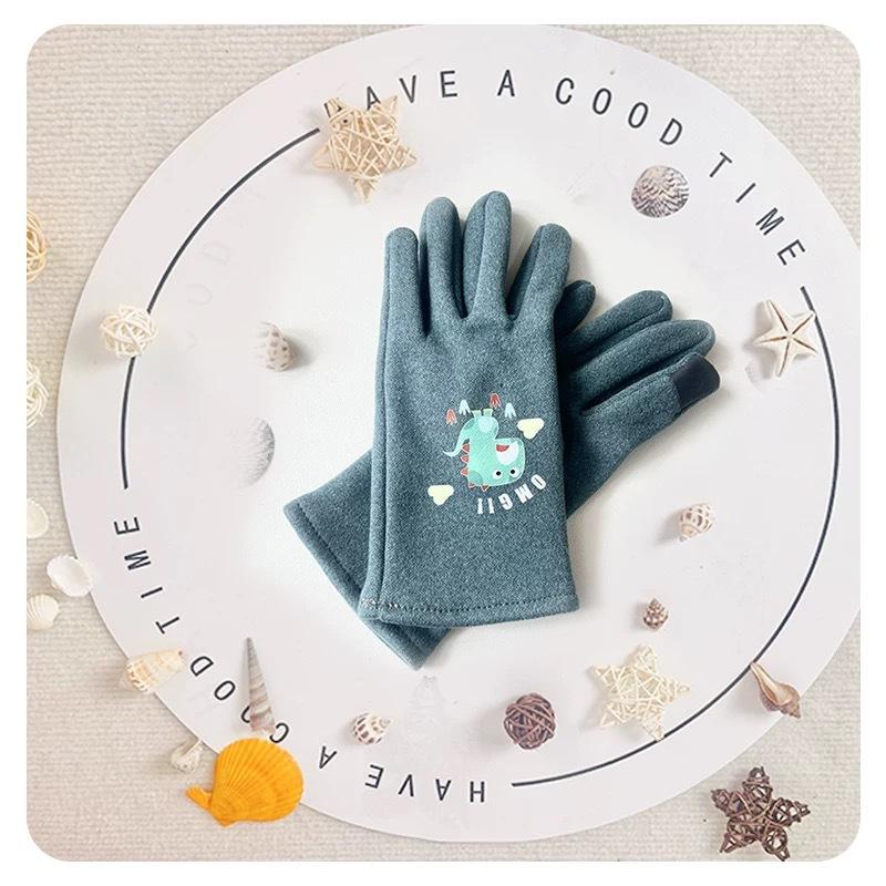 Children's Warm Gloves Five Finger Plus Velvet Touch Screen Elastic Boys and Girls Soft Bike Autumn and Winter Windproof Cartoon Gloves