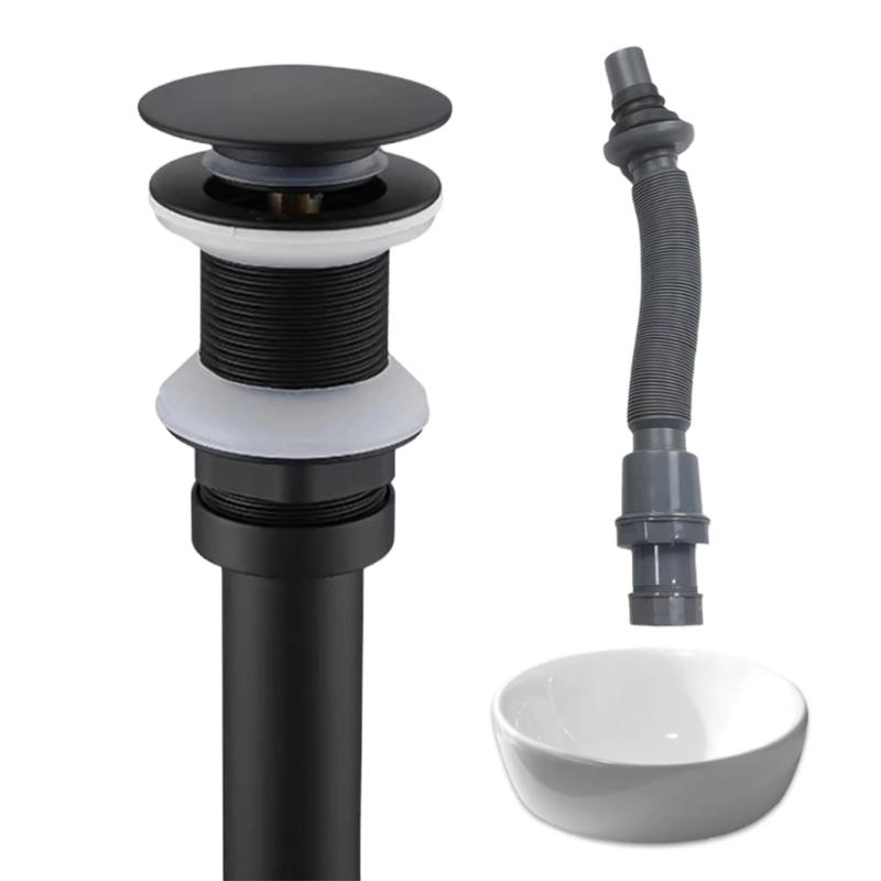 Bathroom Basins Sink Bounce Type Drain Waste Stopper Button Sink Plug with Pipe Bath Drain Stopper Faucet Accessories чёрный