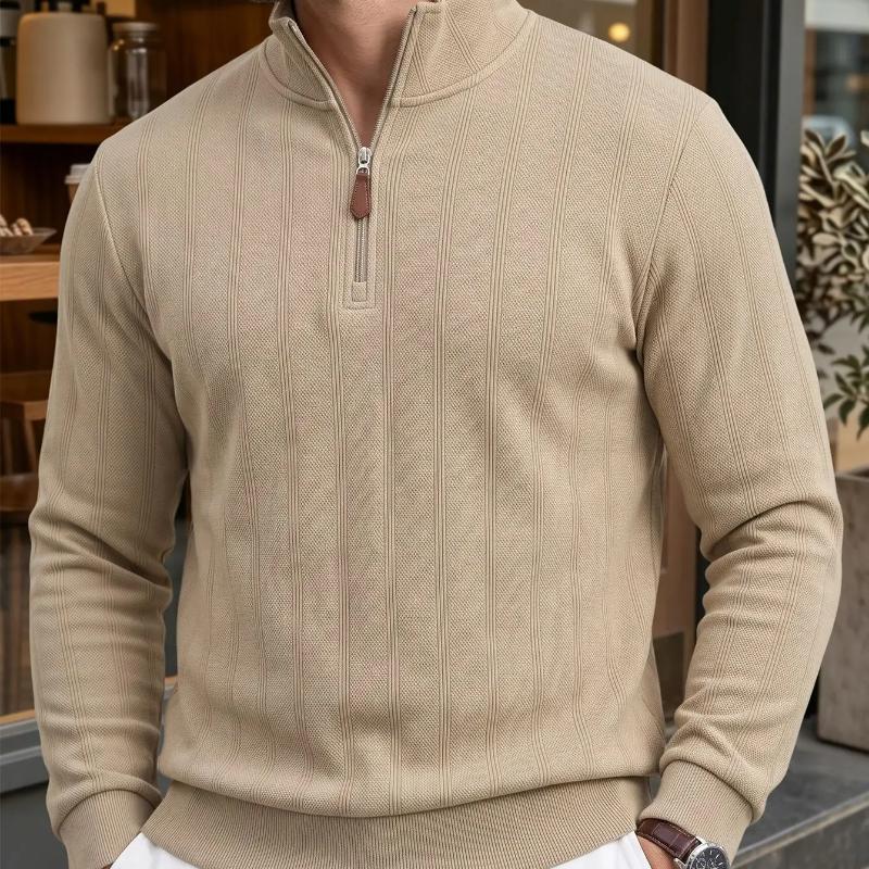 Men Vertical Striped Quarter Zip Pullover Stand Collar Long Sleeve Tops Textured Casual Business Sweatshirt Autumn Winter Daily