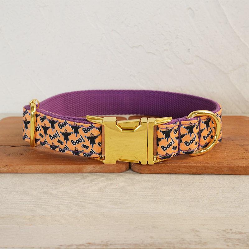 MUTTCO Pumpkin Scarecrow Pet Collar & Leash Set with Golden Buckle - Model UDC-213B XS