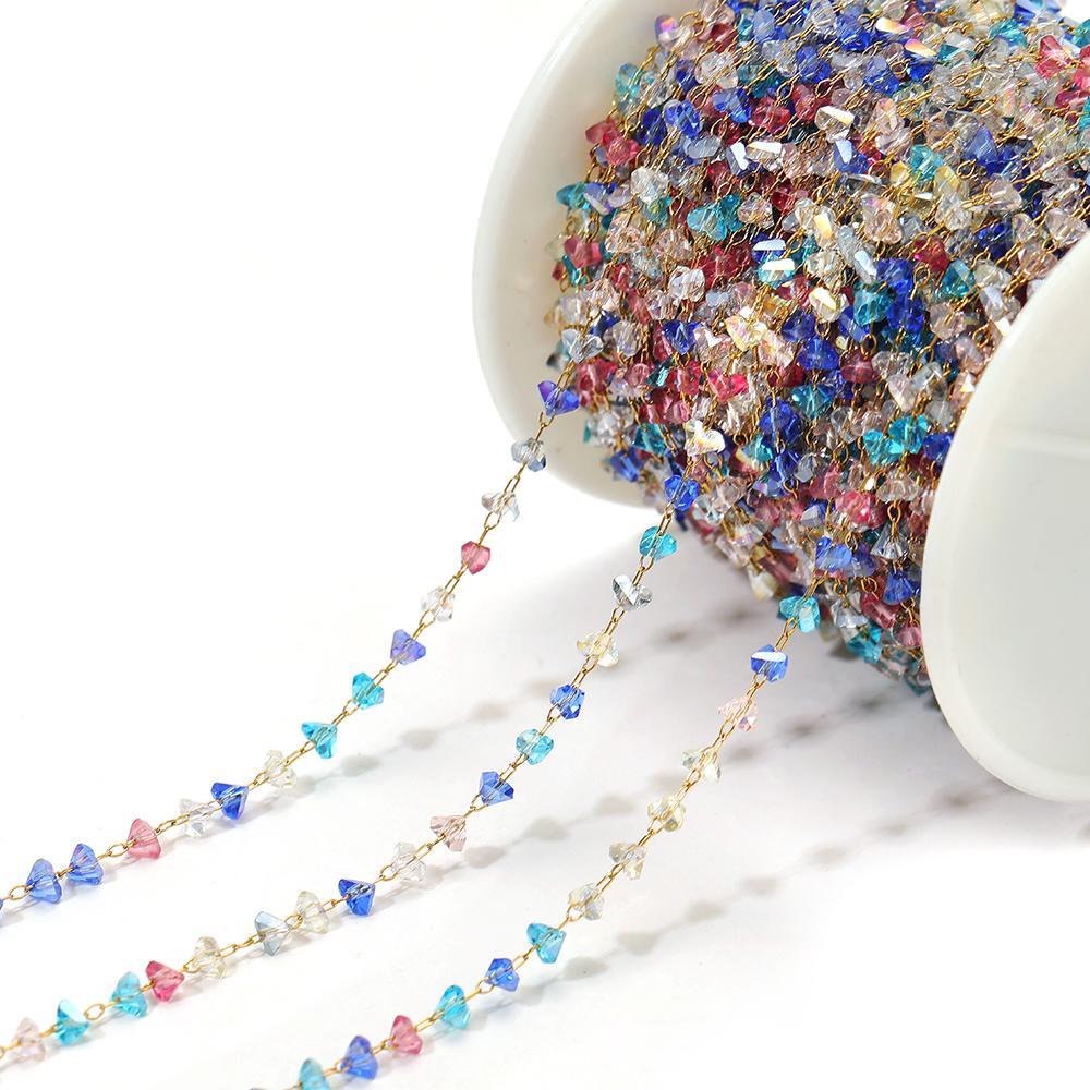 1 Meter Stainless Steel Beaded Triangle Glass Crystal Chains for DIY Jewelry Findings Necklace Bracelet Supplies Earrings Making