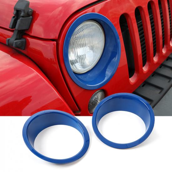 For 2007+ Jeep Wrangler JK JKU Blue Headlight Lamp Cover Trim Bezels Accessories