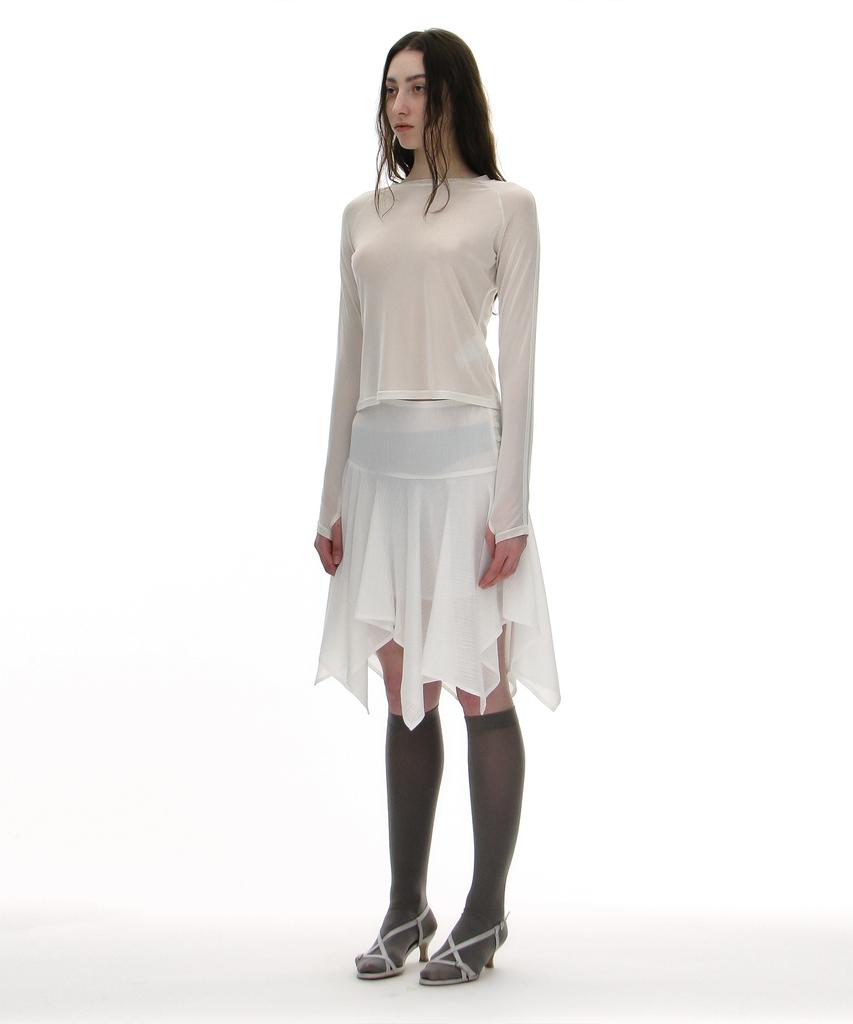 Partimento Woman Sheer Asymmetric Skirt_White