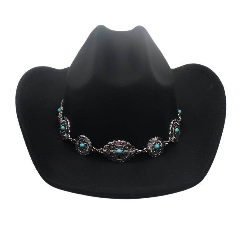 

One-Word Wide-Brimmed Cowboy Hat, Ethnic Western Hat, Men S And Women S High-End Top Hat one size [single strap d] чорний