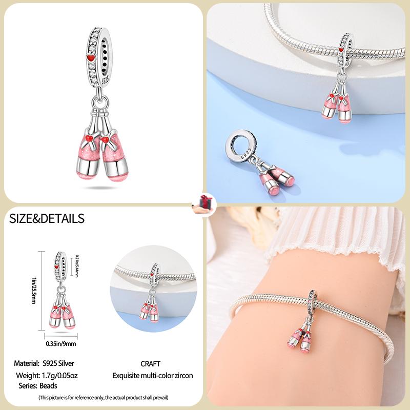 New 925 Silver Fashion Beer Champagne Red Wine Glass Drink Charms Beads Fit Original Bracelet DIY Jewelry Gift