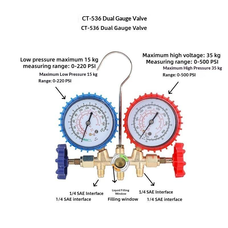 3 Way AC Diagnostic Manifold Gauge Set with Hook Durable Refrigerant Testing Tool for R12 R22 R404A R134a Freon Charging