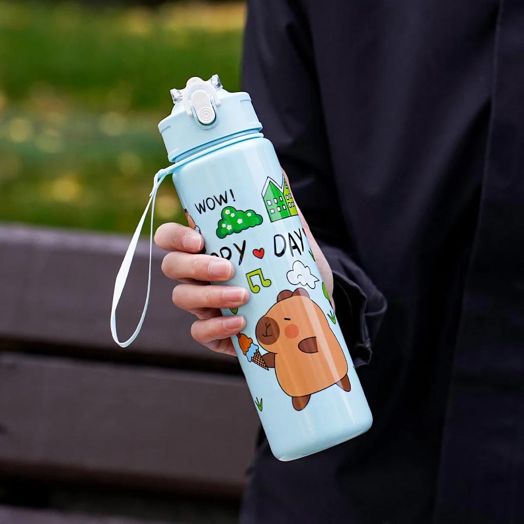 750ml Capybara Cute Water Cup with Straw & Handle Sports Water Bottle Large Capacity Travel Water Cup for Fitness Sports
