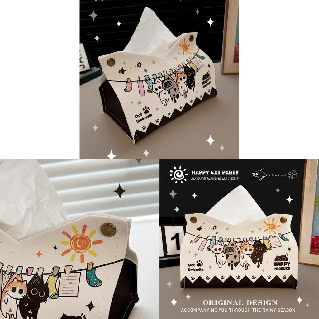 Cat Cartoon Leather Tissue Box For Home Office Car Use With Multi Purpose Functionality