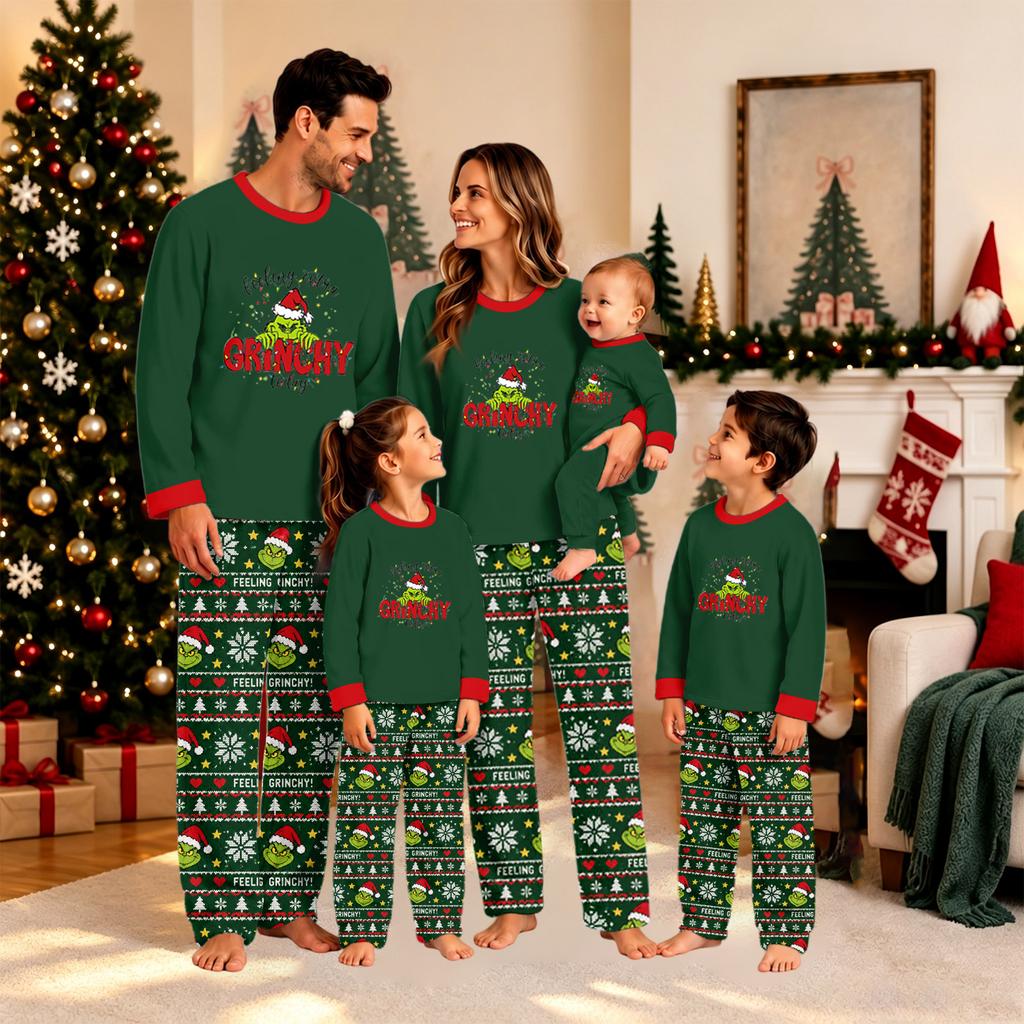 Christmas Print Family Matching Plush Loungewear Set, Parent-Child Holiday Pajamas