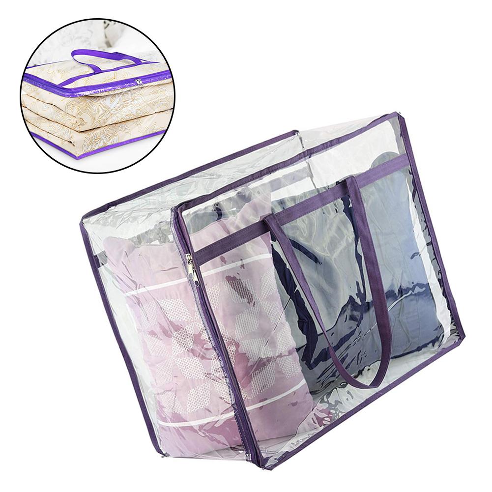 Large Capacity Clear Under Bed Storage Bag Container for Clothes Sheets Quilts Waterproof Lining Smooth Zipper Reinforced Handle