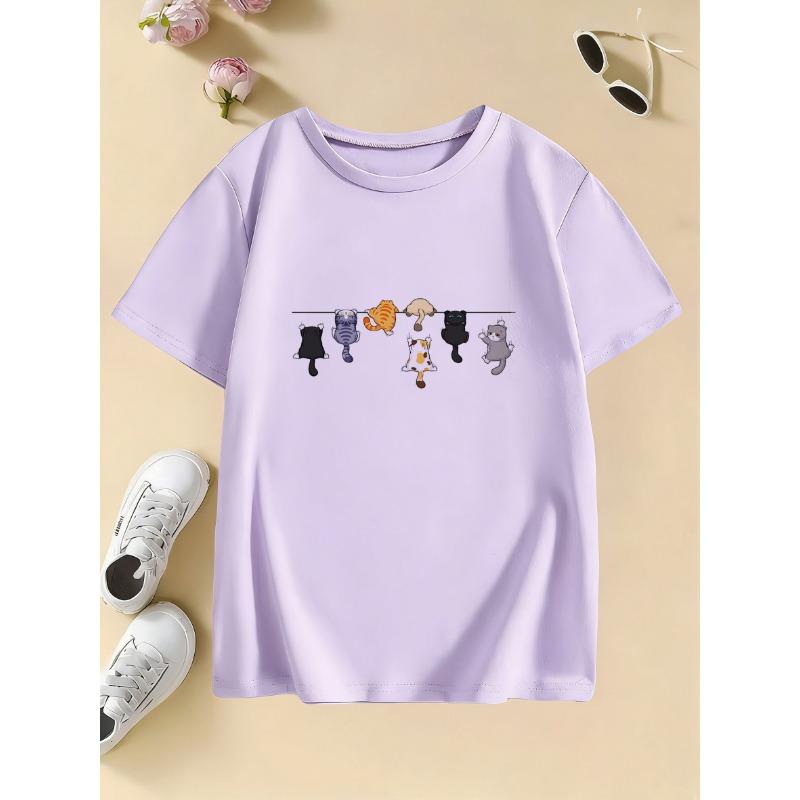 

Climbing Cat Pattern Trendy Design Print T Shirts Short Sleeve Kids Children s T-shirt Boys Girls Summer Spring Casual Top Tee 120