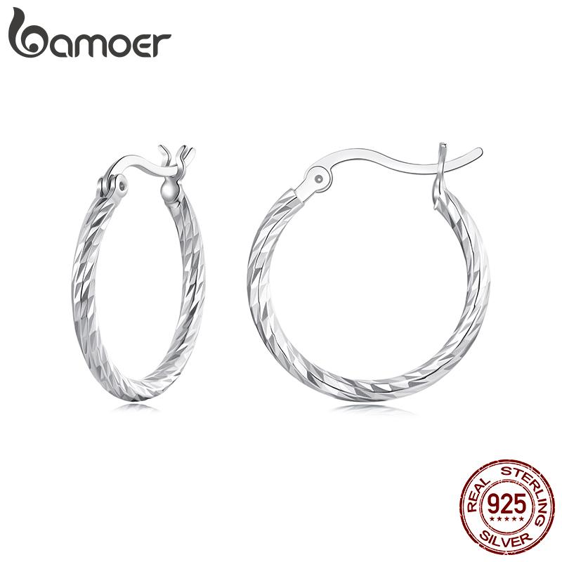 BAMOER 925 Sterling Silver Hoop Earrings for Women Lightwieght Big Hoop Earrings Hypoallergenic Mobius Trendy Hoop Earrings