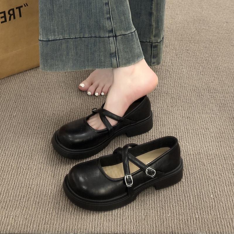 

Two wear small leather shoes female British style 2025 new versatile French loafers retro shallow mouth Mary Jane single shoes 40 чёрный