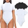 2024 Hot Seller Women's Ribbed High Neck Short Sleeve Yoga Bodysuit