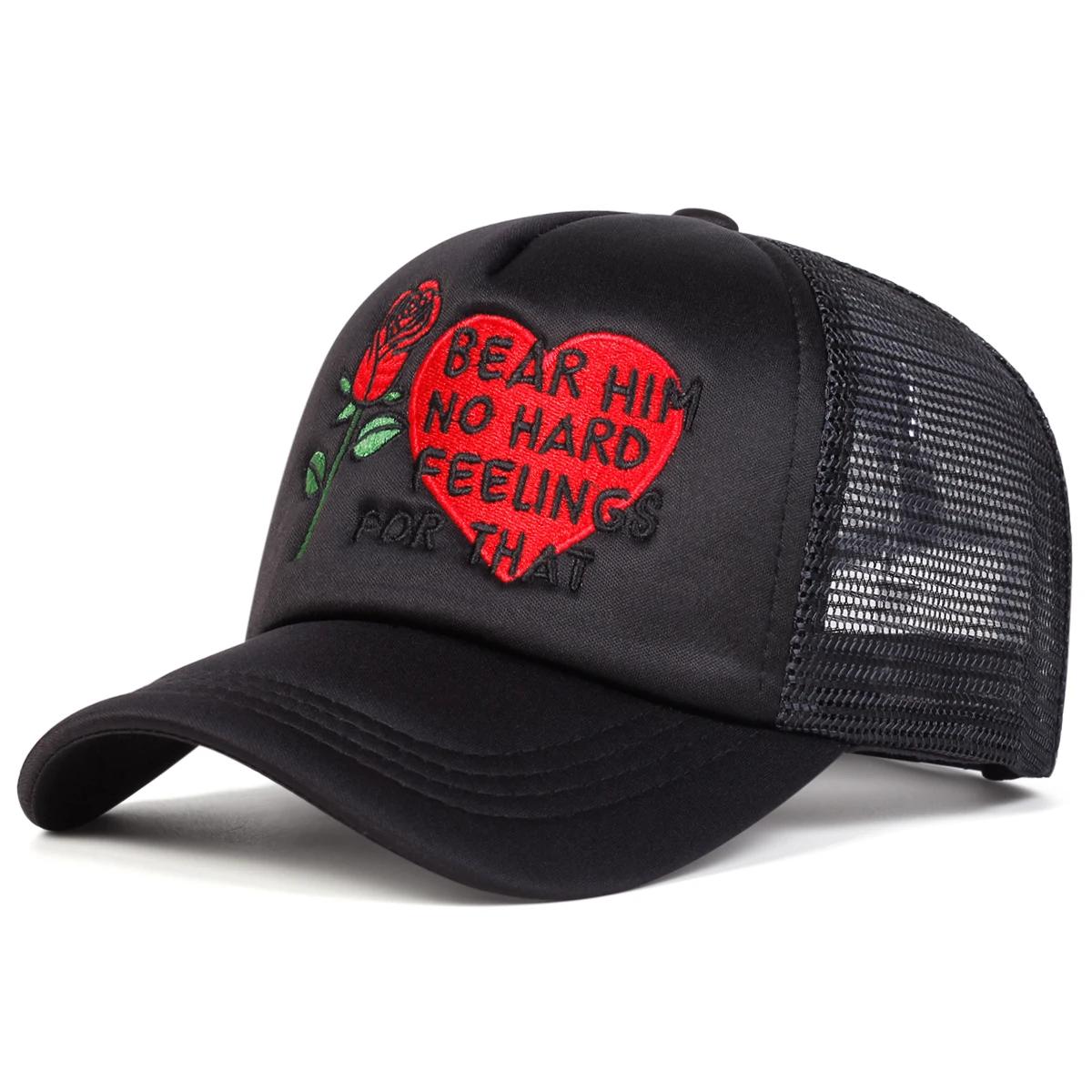 

Унисекс Love Rose Вышитая бейсбольная сетка Кепка Открытый Регулируемая Весна и Лето Повседневная Солнцезащитная Кепка чёрный